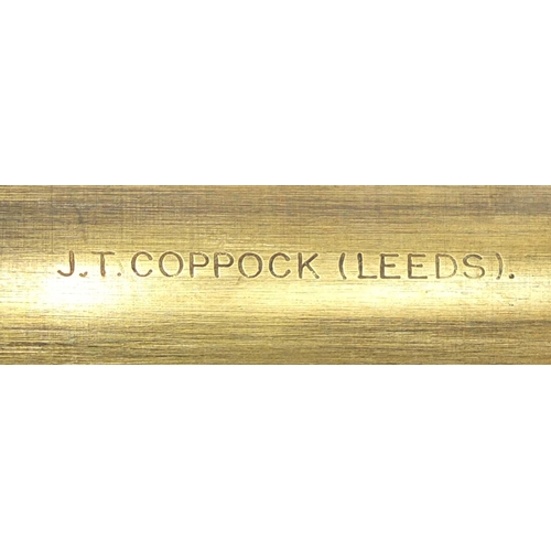 857 - Leather bound three draw brass telescope by J T Coppock of Leeds