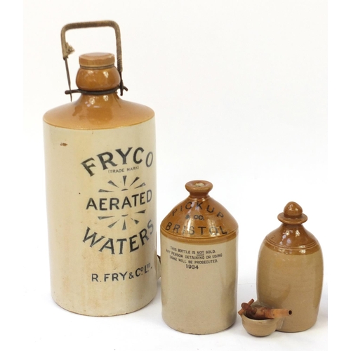 474 - Four stoneware advertising bottles including Fryco Waters and Pickup & Co Bristol