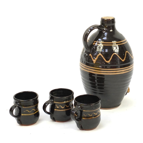 349 - Cricklade pottery barrel and three cups
