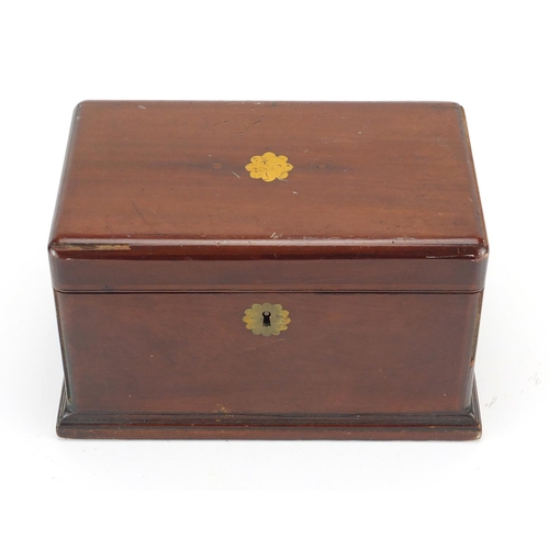 173 - Victorian mahogany caddy with brass inlay, 30cm wide