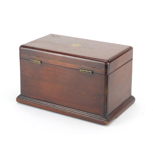 173 - Victorian mahogany caddy with brass inlay, 30cm wide