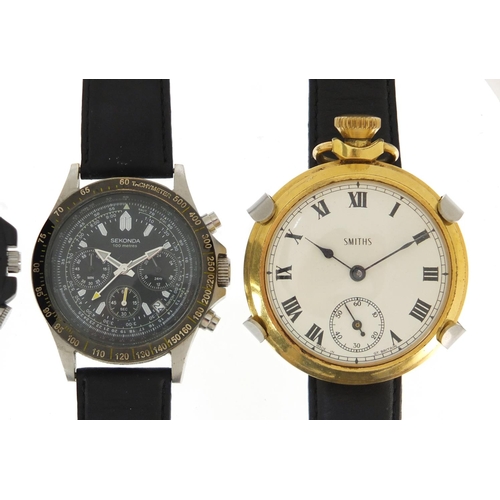 646 - Three gentleman's wristwatches and a Smiths pocket watch, including a Sekonda diver's watch