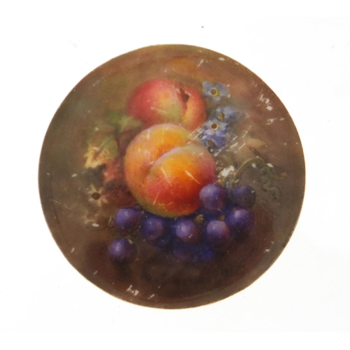 718 - Royal Worcester porcelain panel hand painted with fruit, 4.3cm in diameter