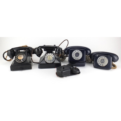 138 - Four vintage Bakelite dial telephones comprising Black Pyramid, Black GPO and two 1977 Jubilee examp... 