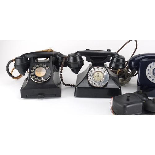 138 - Four vintage Bakelite dial telephones comprising Black Pyramid, Black GPO and two 1977 Jubilee examp... 