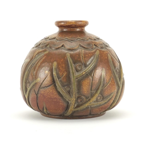 714 - French Art Deco vase by Mougin Nancy, decorated in relief with stylised trees, impressed marks and n... 