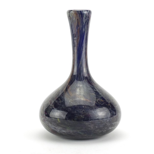 677 - Scottish blue mottled blue glass vase by Ysart, remnants of paper label to the base, 23cm high