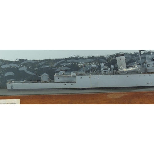 292 - Mid 20th century scratch built model of HMS Mariner, signed with initials H M W dated 1956, housed i... 
