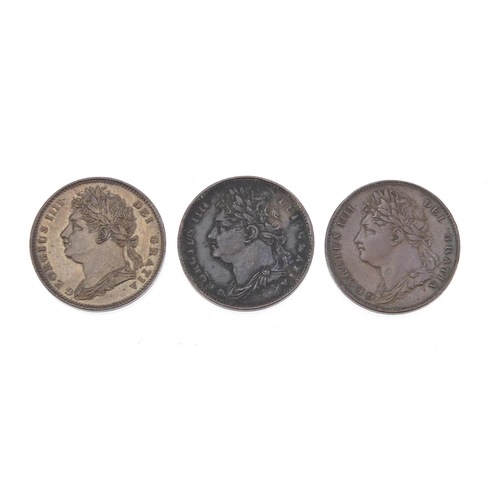 229 - Three George IV farthings comprising dates 1821, 1822 and 1823