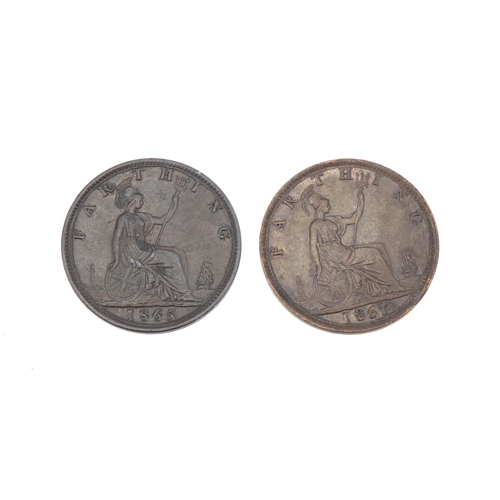 238 - Five Victoria Bun Head farthings comprising dates 1860, 1861, 1862, 1864 and 1865