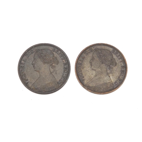 238 - Five Victoria Bun Head farthings comprising dates 1860, 1861, 1862, 1864 and 1865