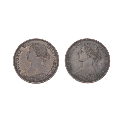 238 - Five Victoria Bun Head farthings comprising dates 1860, 1861, 1862, 1864 and 1865