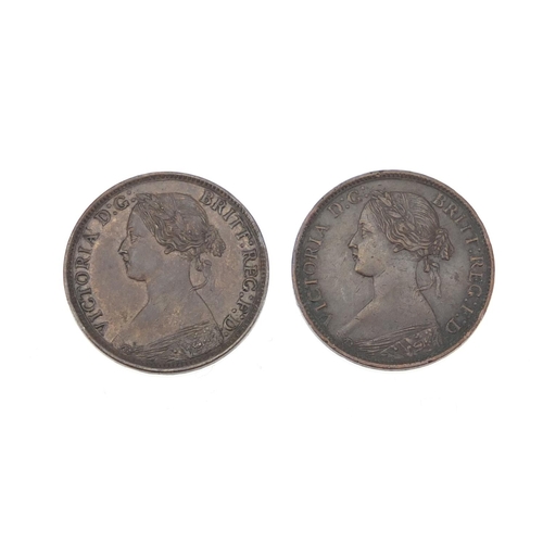 238 - Five Victoria Bun Head farthings comprising dates 1860, 1861, 1862, 1864 and 1865