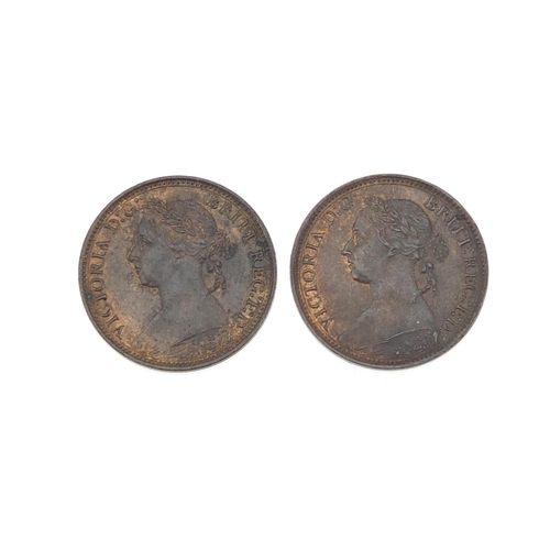 242 - Five Victoria Bun Head farthings comprising dates 1882, 1883, 1884, 1885 and 1886