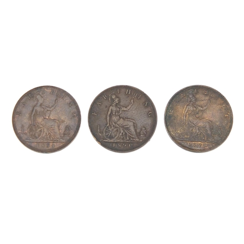 243 - Seven Victoria Bun Head farthings comprising dates 1887, 1888, 1890, 1891, 1892, 1893 and 1894