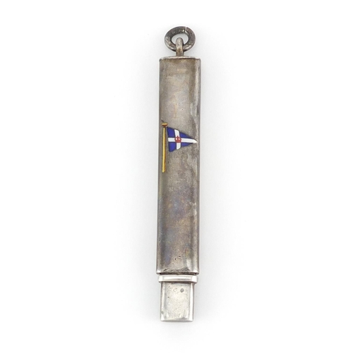789 - Rectangular silver cased pencil with enamelled Naval flag, indistinct makers mark Chester 1922, 9.5c... 