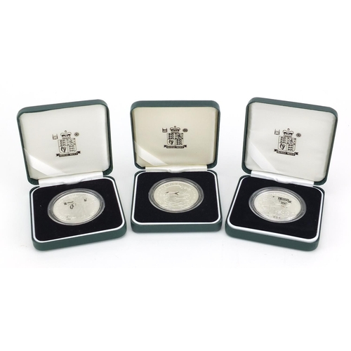 2641 - Three Britannia one ounce silver proof two pound coins with fitted cases comprising dates 2005, 2006... 