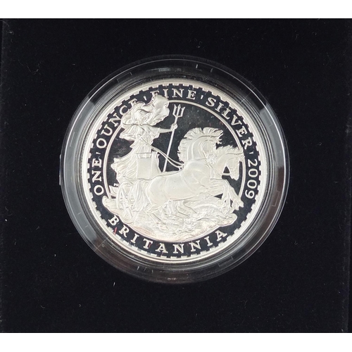 2640 - Two Britannia one ounce silver proof two pound coins with fitted boxes comprising dates 2008 and 200... 