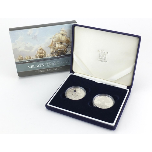 2645 - 2005 silver proof two crown set commemorating the 200th Anniversary of Nelson Trafalgar with fitted ... 