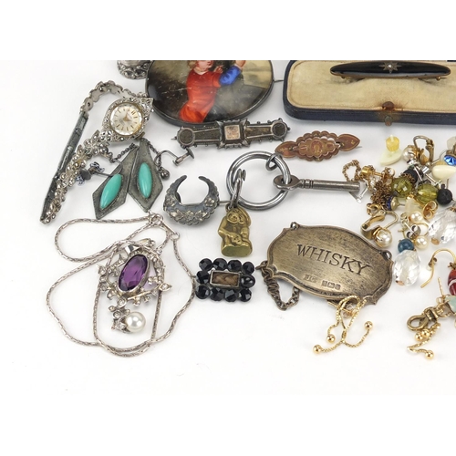 2969 - Antique and later jewellery including mourning pendants and brooches, cameo brooch, marcasite wristw... 