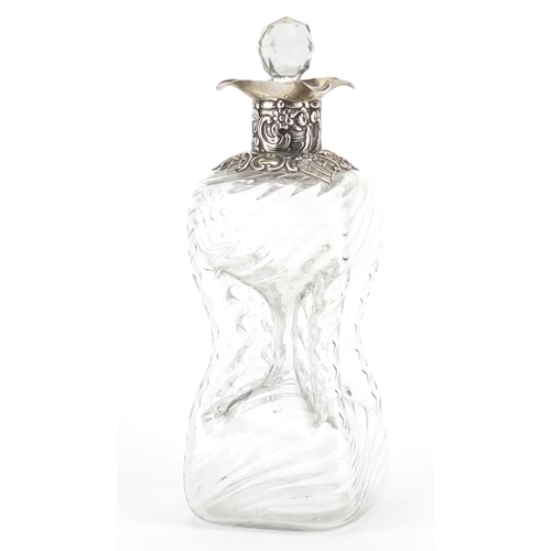 2356 - Victorian hour glass decanter with silver mount by William Comyns, 24cm high