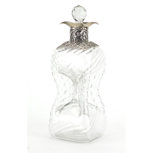 2356 - Victorian hour glass decanter with silver mount by William Comyns, 24cm high