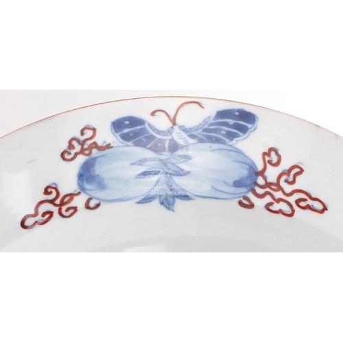 447 - Pair of Japanese porcelain bowls both hand painted with flowers and butterflies, painted marks to th... 