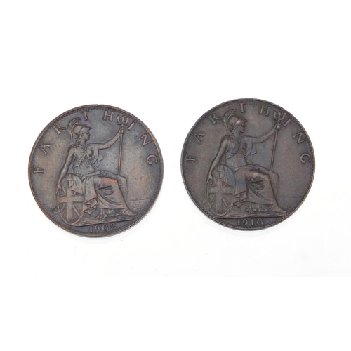 245 - Ten Edward VII and George V farthings comprising dates 1902, 1903, 1904, 1905, 1906, 1907, 1908, 190... 