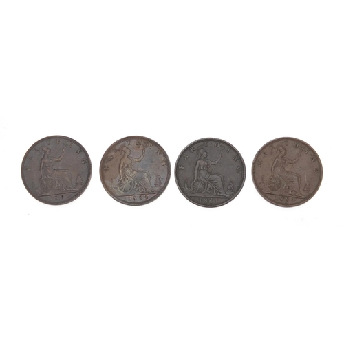 248 - Victorian coinage comprising 1851 ¼ farthing, 1866 third farthing and eight farthings, 1884, 1884, 1... 