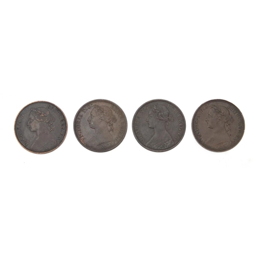 248 - Victorian coinage comprising 1851 ¼ farthing, 1866 third farthing and eight farthings, 1884, 1884, 1... 