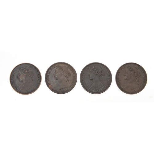 248 - Victorian coinage comprising 1851 ¼ farthing, 1866 third farthing and eight farthings, 1884, 1884, 1... 