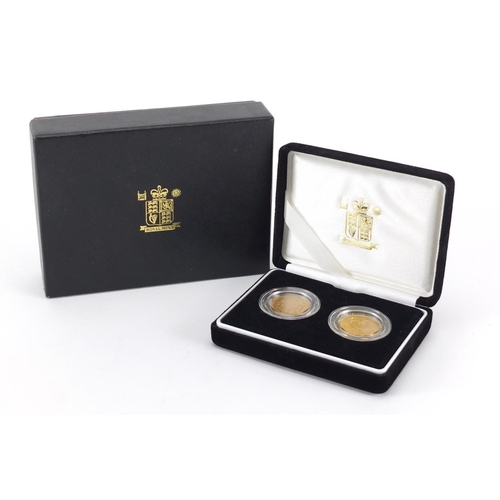 219 - The Douro sovereign set comprising 1871 shield back and 1872 housed in a fitted case, with box and c... 