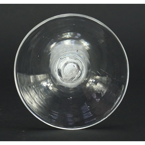 653 - Antique wine glass with air twist stem, 17cm high