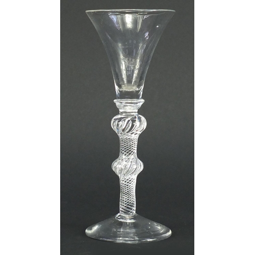 655 - Antique wine glass with twisted stem, 16.5cm high