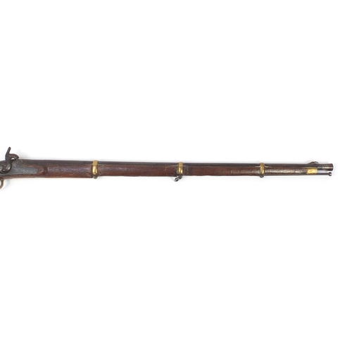 317 - 19th century Enfield pattern three band percussion musket with ramrod, impressed and engraved marks,... 