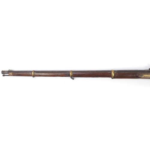 317 - 19th century Enfield pattern three band percussion musket with ramrod, impressed and engraved marks,... 