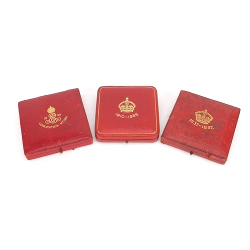 260 - Three commemorative medals housed in fitted cases by The Royal mint comprising King George V Silver ... 