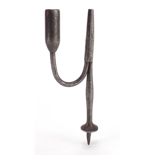 99 - 18th century steel rush light holder, 18cm in length