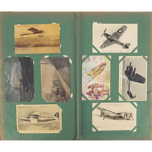 198 - Early 20th century and later postcards arranged in an album including Military aircrafts, Melbourne,... 