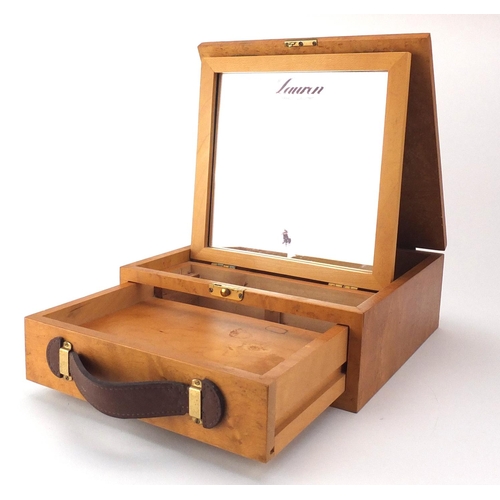 2141 - Ralph Lauren Burlwood toilet box with carrying handle, 9.5cm H x 25cm W x 25.5cm D when closed