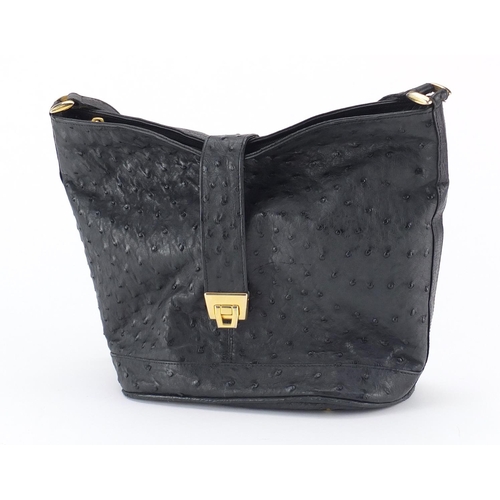 2534 - Corbeau black ostrich leather tote bag, 36cm wide