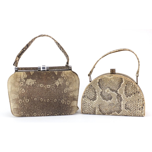 2535 - Two 1930's snakeskin handbags, the largest 28cm wide