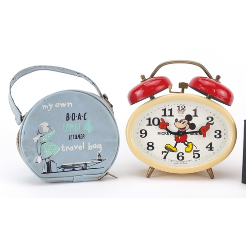 2460 - Vintage advertising comprising Ensign Mickey Mouse camera, Bradley Mickey Mouse alarm clock and a BO... 