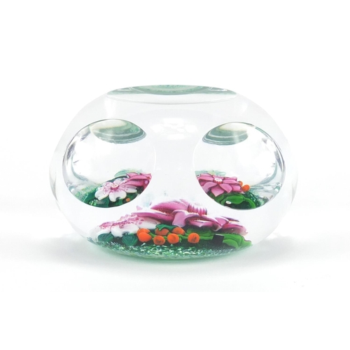 2348 - Scottish Borders art glass flower head paperweight by Peter Holmes, etched marks and paper label to ... 