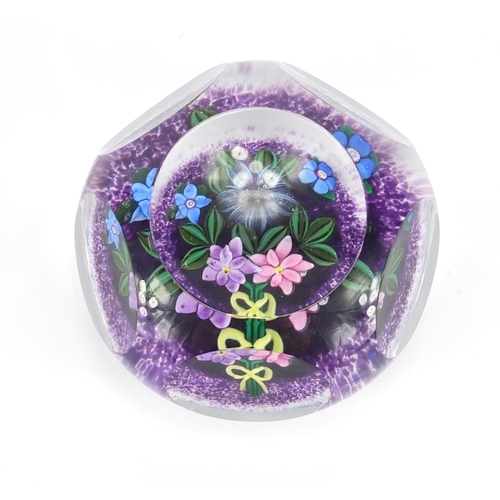2349 - Scottish Borders art glass flower head paperweight by Peter Holmes, etched marks and paper label to ... 
