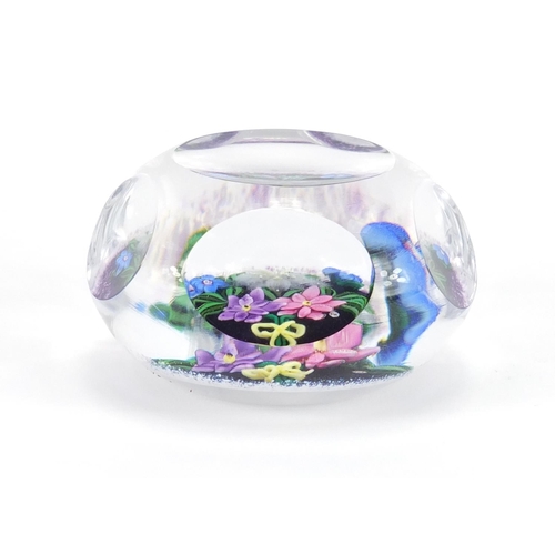 2349 - Scottish Borders art glass flower head paperweight by Peter Holmes, etched marks and paper label to ... 