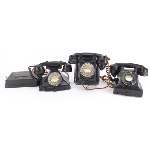 137 - Three vintage black Bakelite telephones including a pyramid example, the largest  20cm high