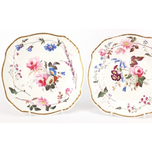 610 - Three 18th century porcelain plates hand painted with flowers, probably Daniel painted by William Po... 