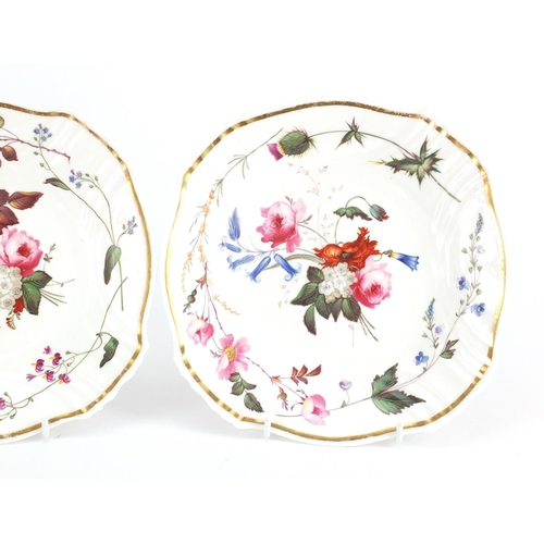 610 - Three 18th century porcelain plates hand painted with flowers, probably Daniel painted by William Po... 