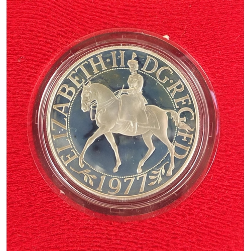 2603 - Three silver proof commemorative crowns and two silver hand mirrors including miniature example